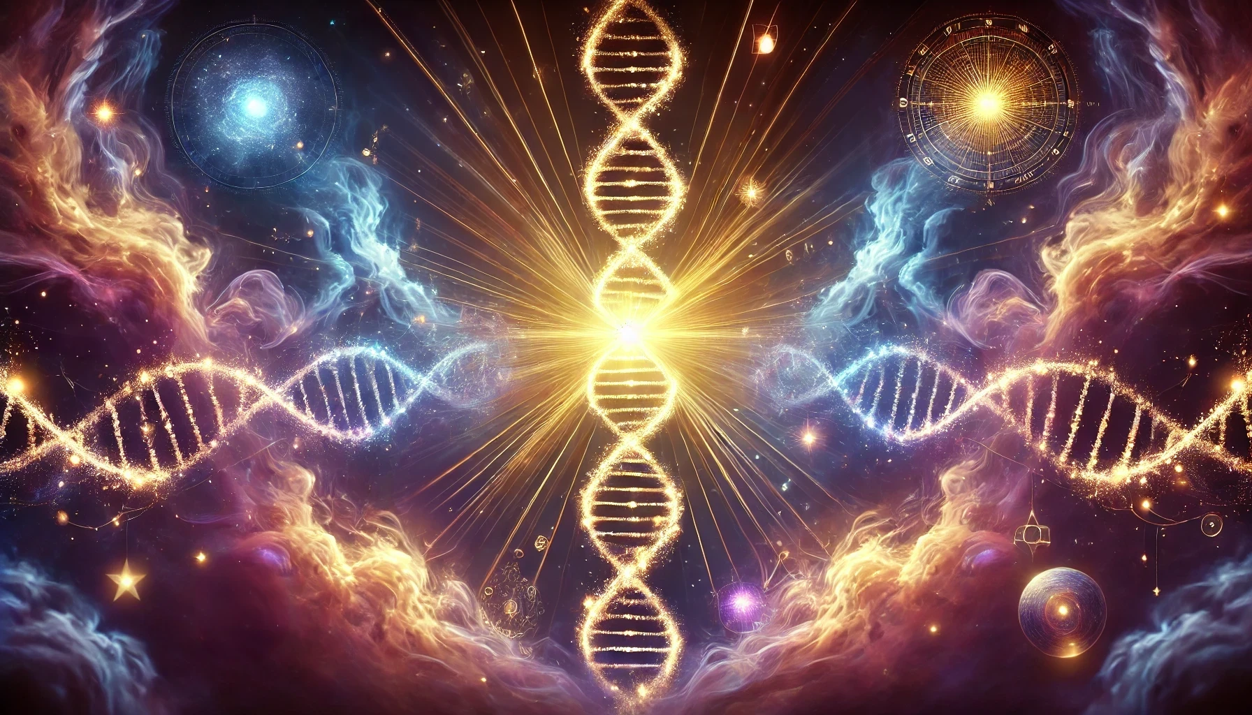 Dall·e 2025 03 25 00.06.08 a mystical, elegant banner image representing soul mission, spiritual awakening, and cosmic purpose. the design features a glowing dna helix intertwin